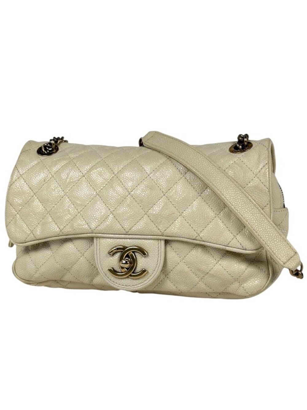Chanel Shoulder Bag CC Logo Caviar Leather White